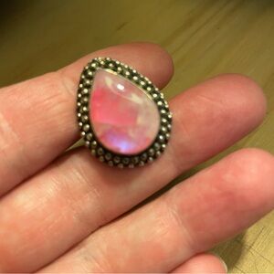 Natural Pink Moonstone Ring 925 Sterling Silver Beautiful Handmade Sz 8 1/4 US